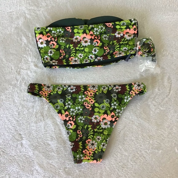Aerie Swim Cheeky Green  Bandeau Bikini Size XS - Picture 3 of 10